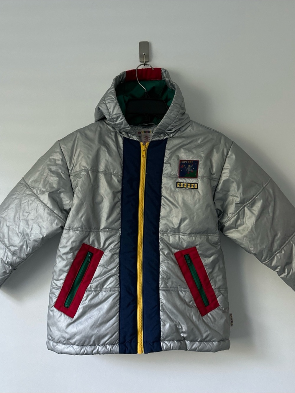 Gymboree Vintage Boy's Long Sleeve Full Zip Hooded Silver Color Jacket Size: XXL
